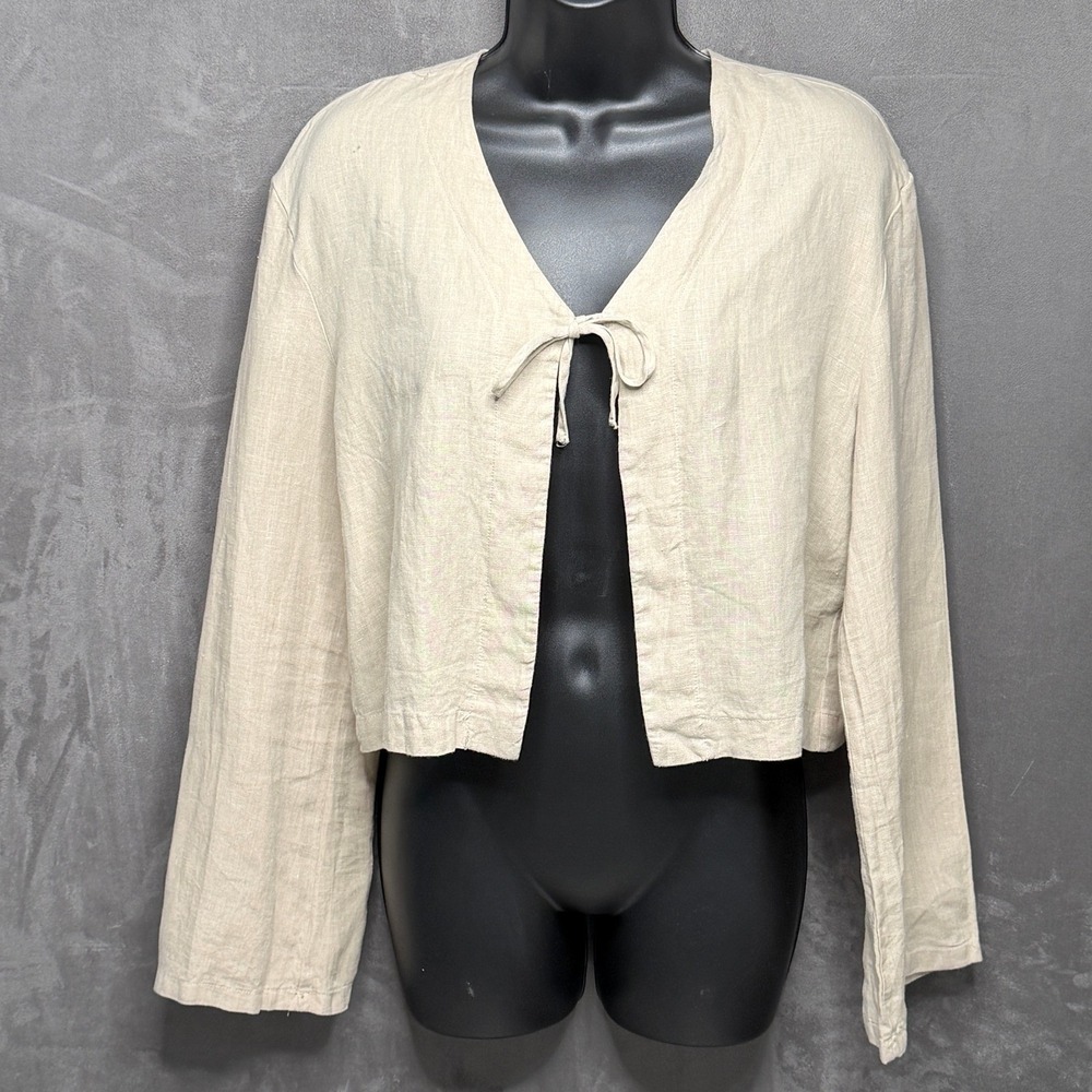 bryn Walker Natural Linen Tie-Front Cropped Cardigan
